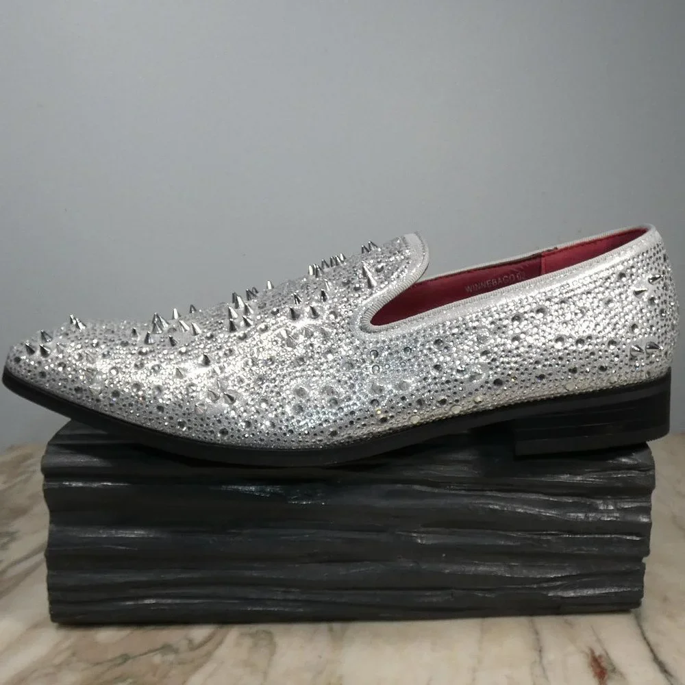 Enzo Men\'s Silver Spiked Slip On Dress Shoes Size 7.5 Amazon.com | Enzo Romeo UTA Men main image 2